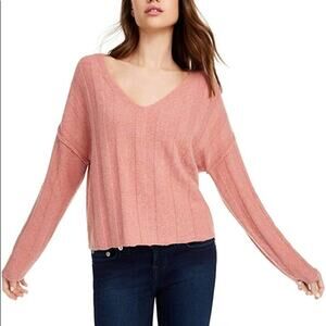 Pink Rose Ribbed Raw-Hem Sweater